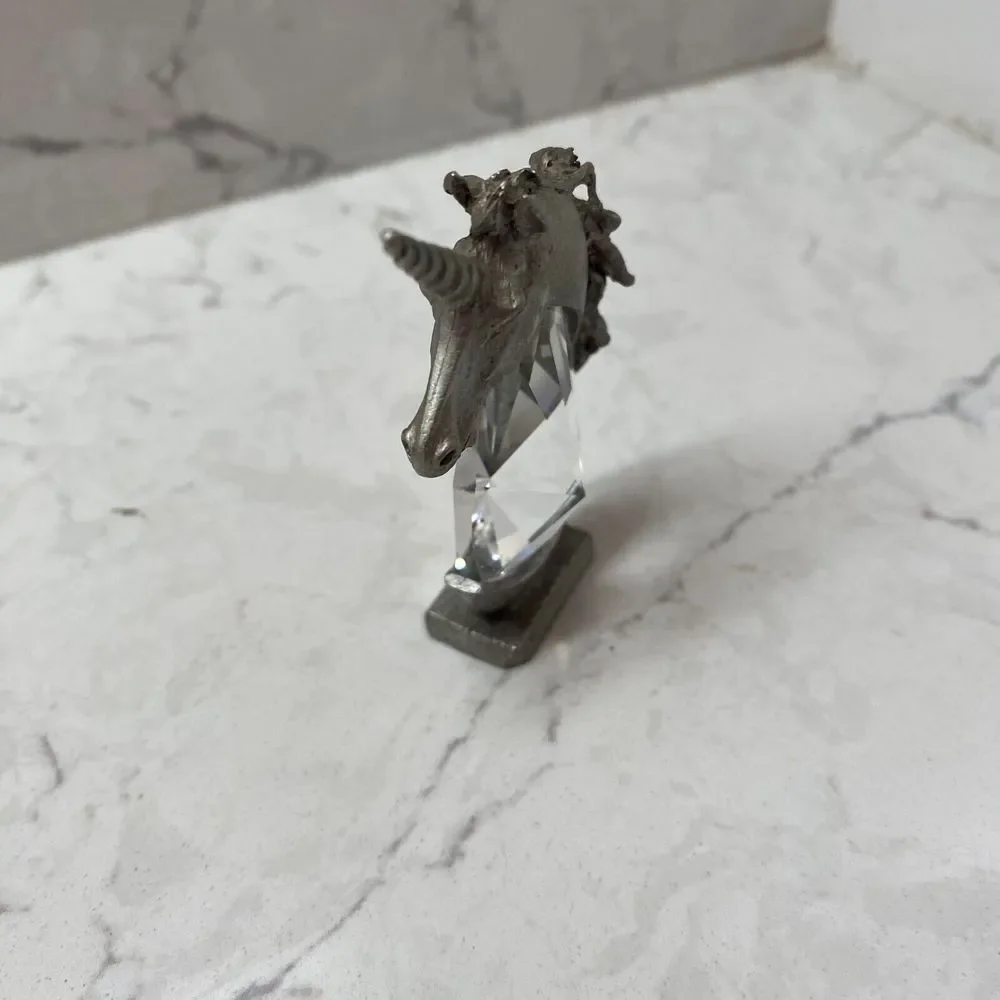 Spoontiques 1983 Pewter and Crystal Prism Miniature Pewter‎ Unicorn Figurine